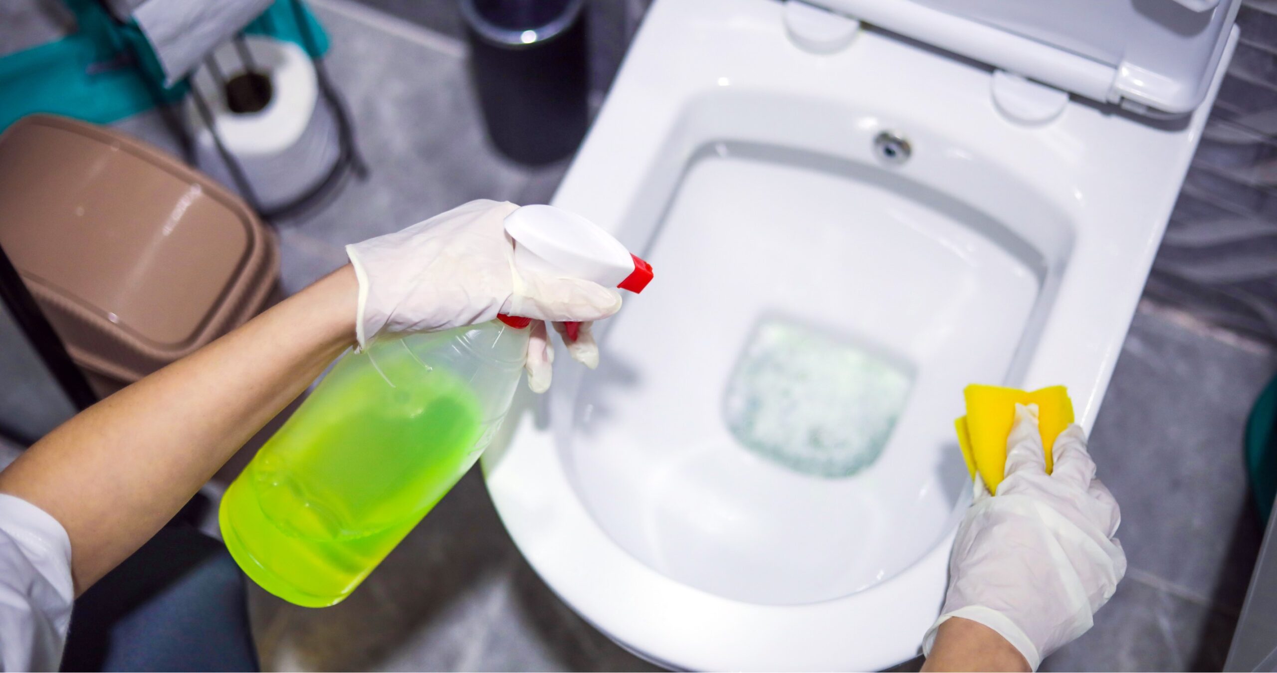 Person using bleach to clean a toilet